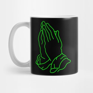 minimalistic line art praying hands in neon green (tattoo) Mug